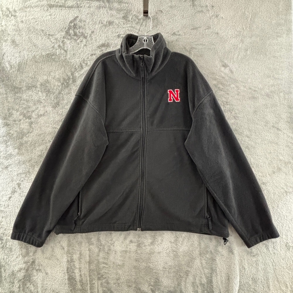 Vintage Columbia Nebraska Huskers Fleece Full Zip Jacket XXL Black Embroidery